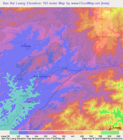 Ban Rai Luang,Thailand Elevation Map