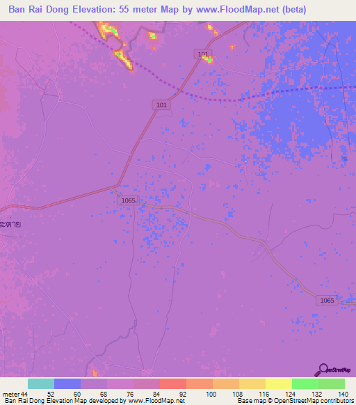 Ban Rai Dong,Thailand Elevation Map