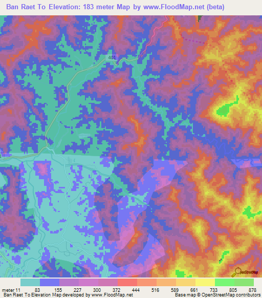 Ban Raet To,Thailand Elevation Map