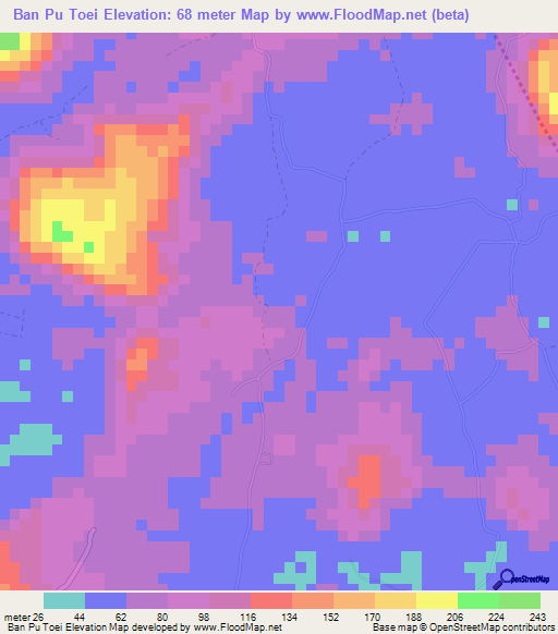 Ban Pu Toei,Thailand Elevation Map