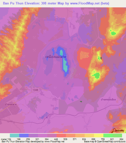 Ban Pu Thun,Thailand Elevation Map