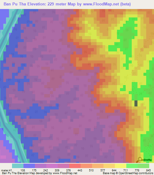 Ban Pu Tha,Thailand Elevation Map