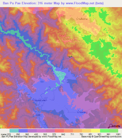 Ban Pu Pae,Thailand Elevation Map
