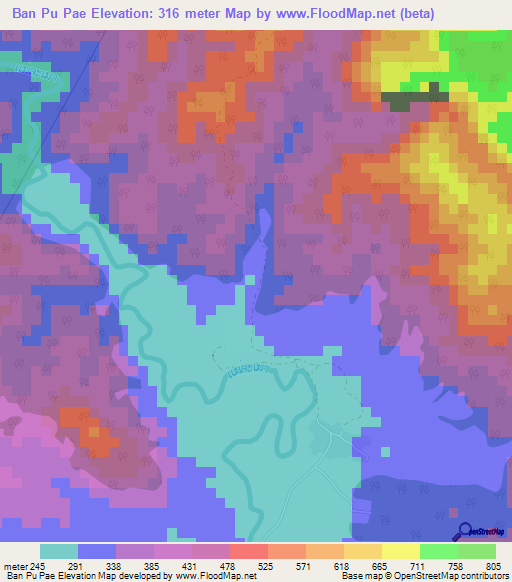Ban Pu Pae,Thailand Elevation Map