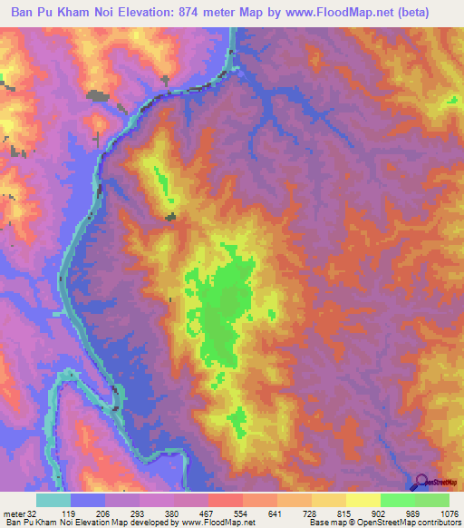 Ban Pu Kham Noi,Thailand Elevation Map