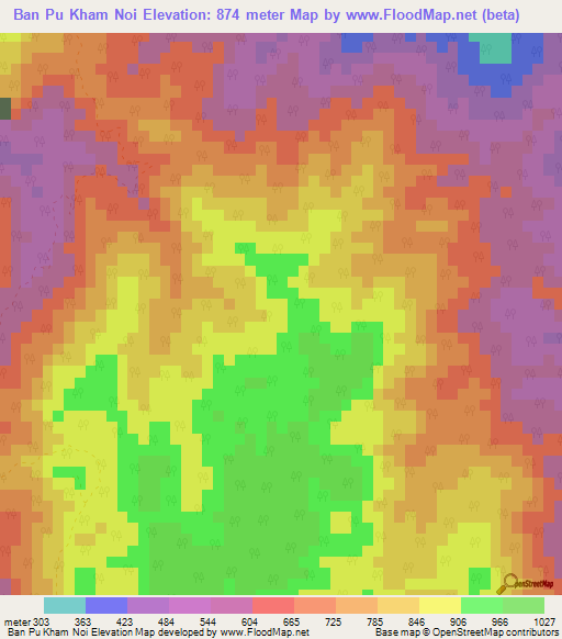 Ban Pu Kham Noi,Thailand Elevation Map