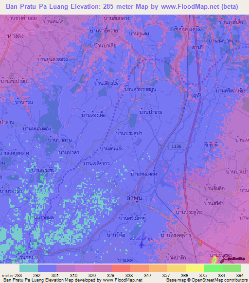Ban Pratu Pa Luang,Thailand Elevation Map