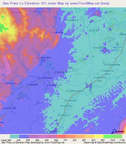 Ban Pratu Lo,Thailand Elevation Map