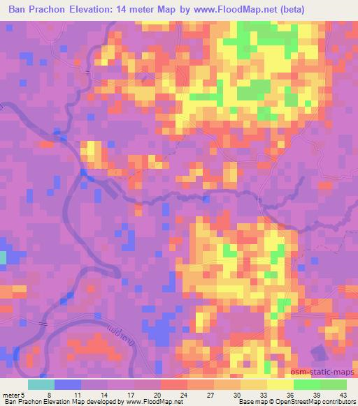 Ban Prachon,Thailand Elevation Map