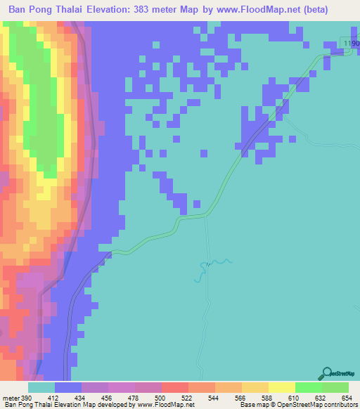 Ban Pong Thalai,Thailand Elevation Map