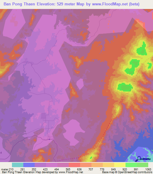 Ban Pong Thaen,Thailand Elevation Map
