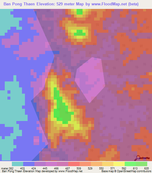 Ban Pong Thaen,Thailand Elevation Map