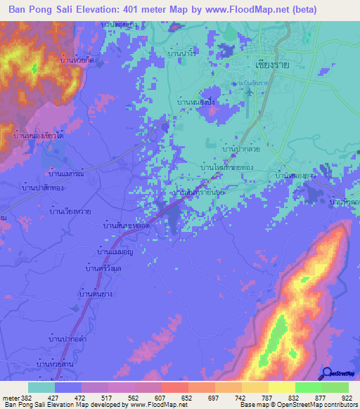 Ban Pong Sali,Thailand Elevation Map