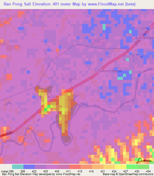 Ban Pong Sali,Thailand Elevation Map