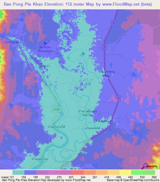 Ban Pong Pla Khao,Thailand Elevation Map