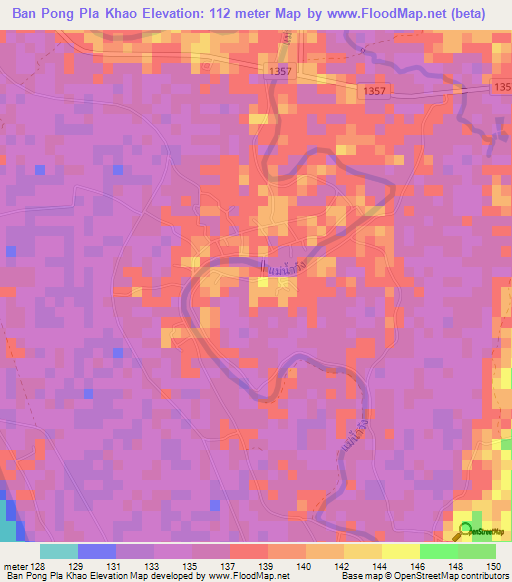 Ban Pong Pla Khao,Thailand Elevation Map