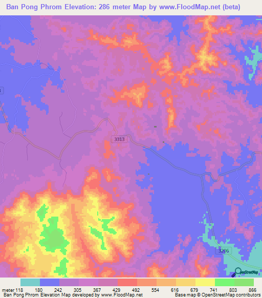 Ban Pong Phrom,Thailand Elevation Map