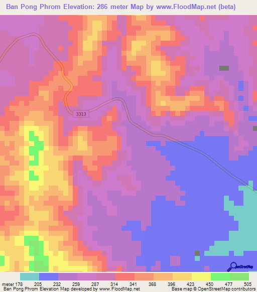 Ban Pong Phrom,Thailand Elevation Map