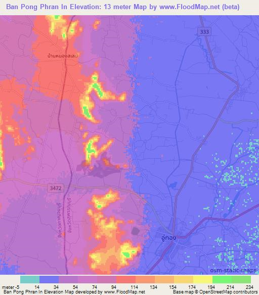 Ban Pong Phran In,Thailand Elevation Map