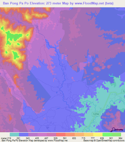 Ban Pong Pa Po,Thailand Elevation Map