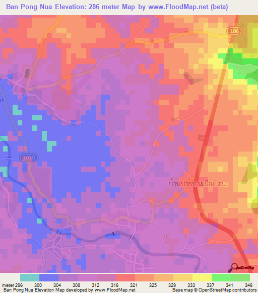 Ban Pong Nua,Thailand Elevation Map