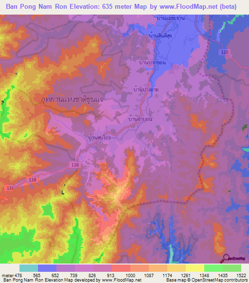 Ban Pong Nam Ron,Thailand Elevation Map