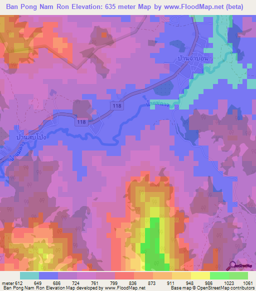 Ban Pong Nam Ron,Thailand Elevation Map