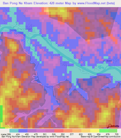 Ban Pong Na Kham,Thailand Elevation Map