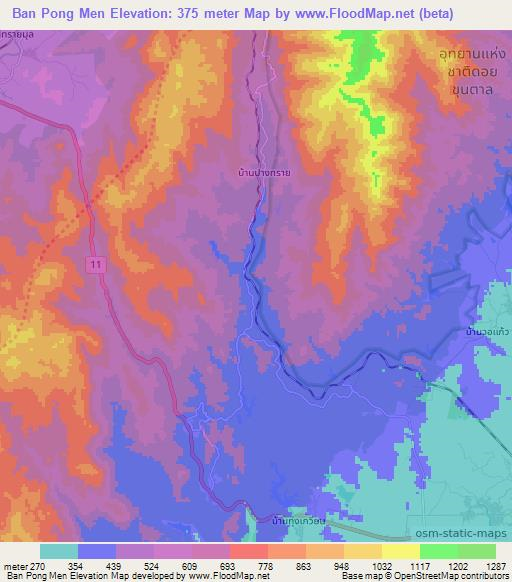 Ban Pong Men,Thailand Elevation Map