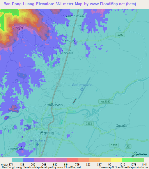 Ban Pong Luang,Thailand Elevation Map