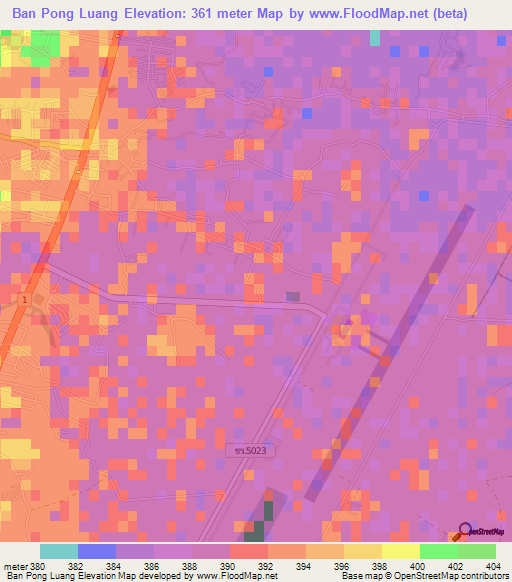 Ban Pong Luang,Thailand Elevation Map