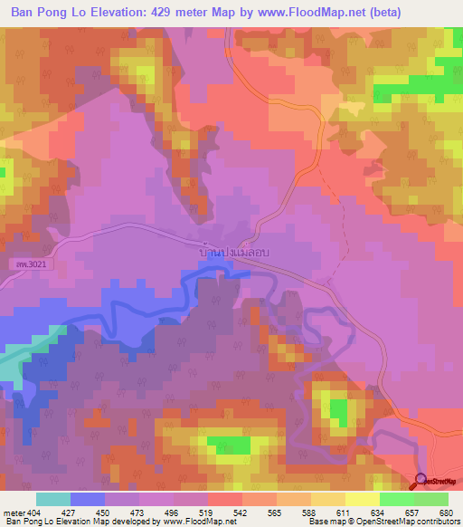 Ban Pong Lo,Thailand Elevation Map