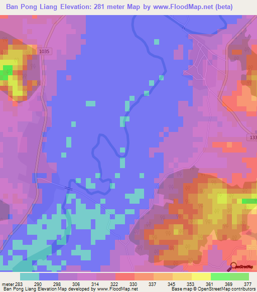 Ban Pong Liang,Thailand Elevation Map