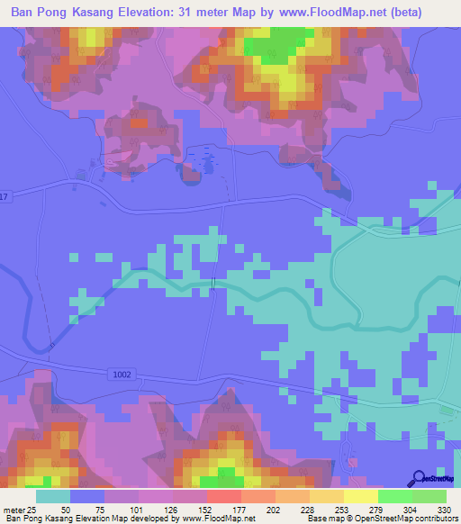 Ban Pong Kasang,Thailand Elevation Map