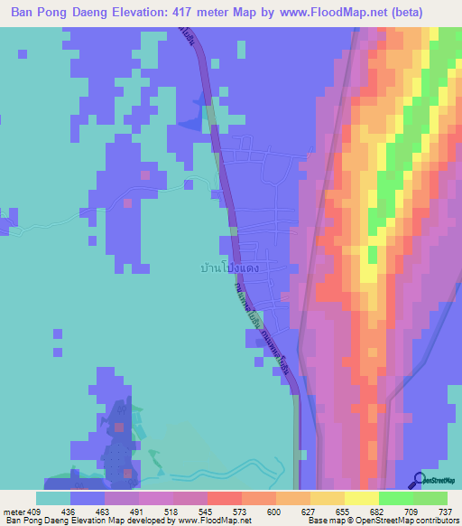 Ban Pong Daeng,Thailand Elevation Map