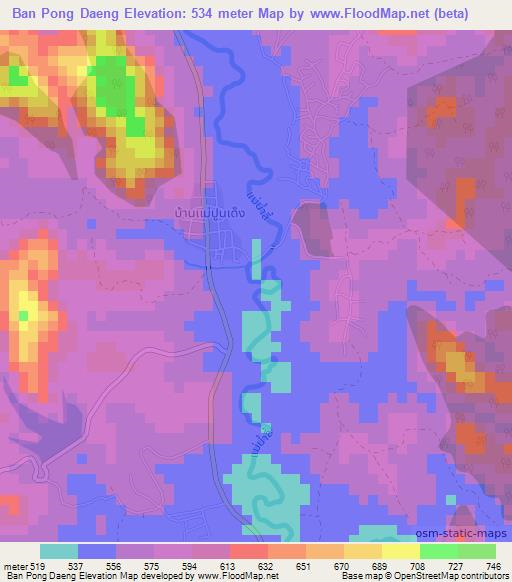 Ban Pong Daeng,Thailand Elevation Map