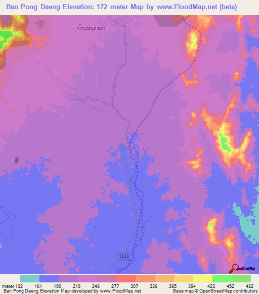 Ban Pong Daeng,Thailand Elevation Map