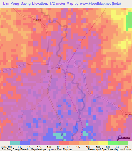 Ban Pong Daeng,Thailand Elevation Map