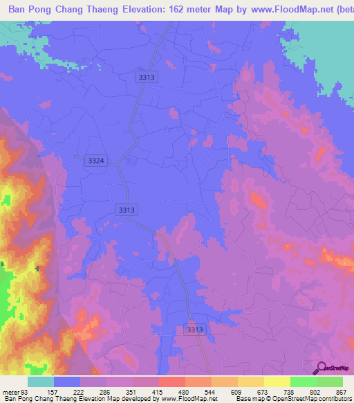 Ban Pong Chang Thaeng,Thailand Elevation Map