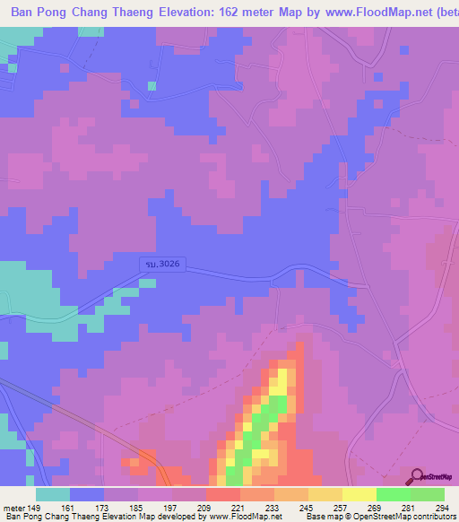 Ban Pong Chang Thaeng,Thailand Elevation Map