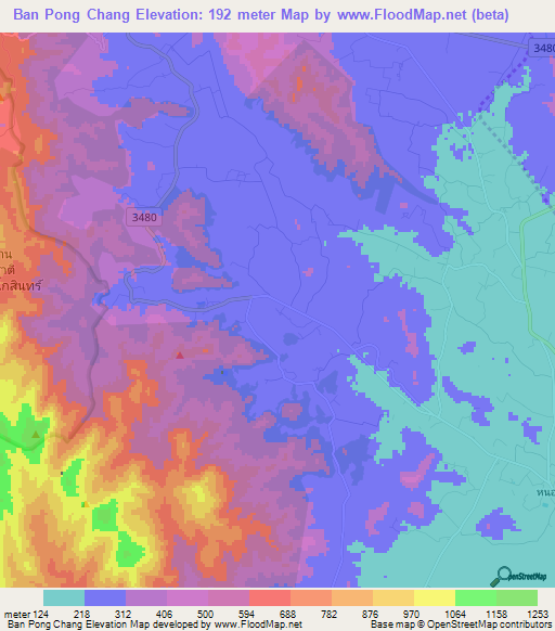 Ban Pong Chang,Thailand Elevation Map