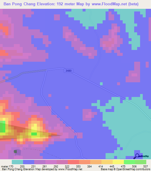 Ban Pong Chang,Thailand Elevation Map