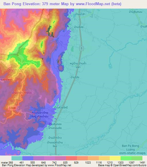 Ban Pong,Thailand Elevation Map