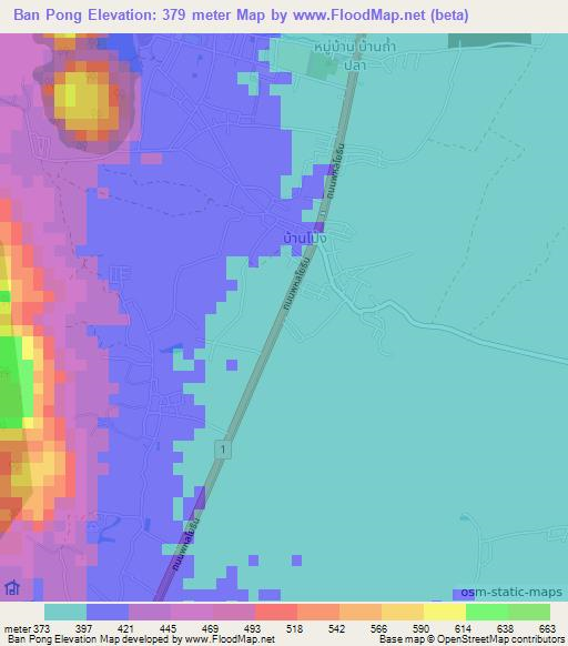 Ban Pong,Thailand Elevation Map