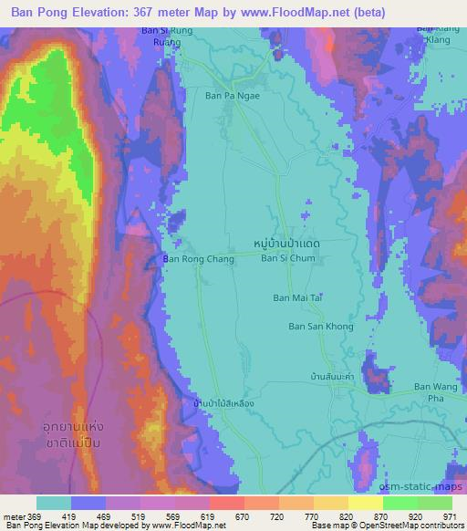Ban Pong,Thailand Elevation Map