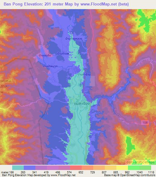 Ban Pong,Thailand Elevation Map