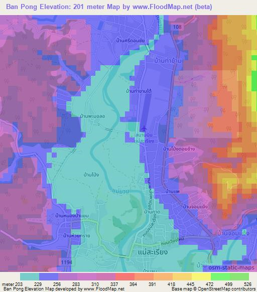 Ban Pong,Thailand Elevation Map