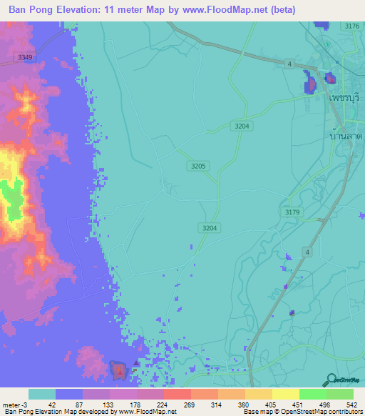 Ban Pong,Thailand Elevation Map