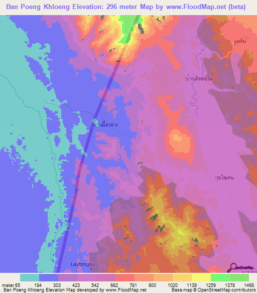 Ban Poeng Khloeng,Thailand Elevation Map