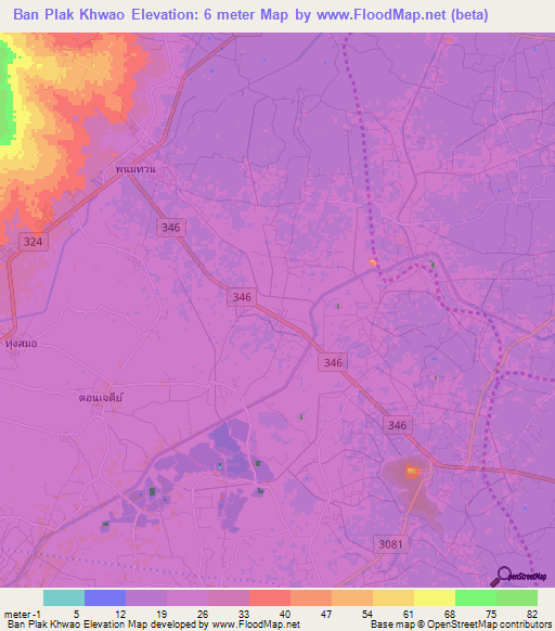 Ban Plak Khwao,Thailand Elevation Map